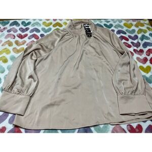 Elegant Champagne Mock Neck Blouse Long Sleeve‎ Dressy Top